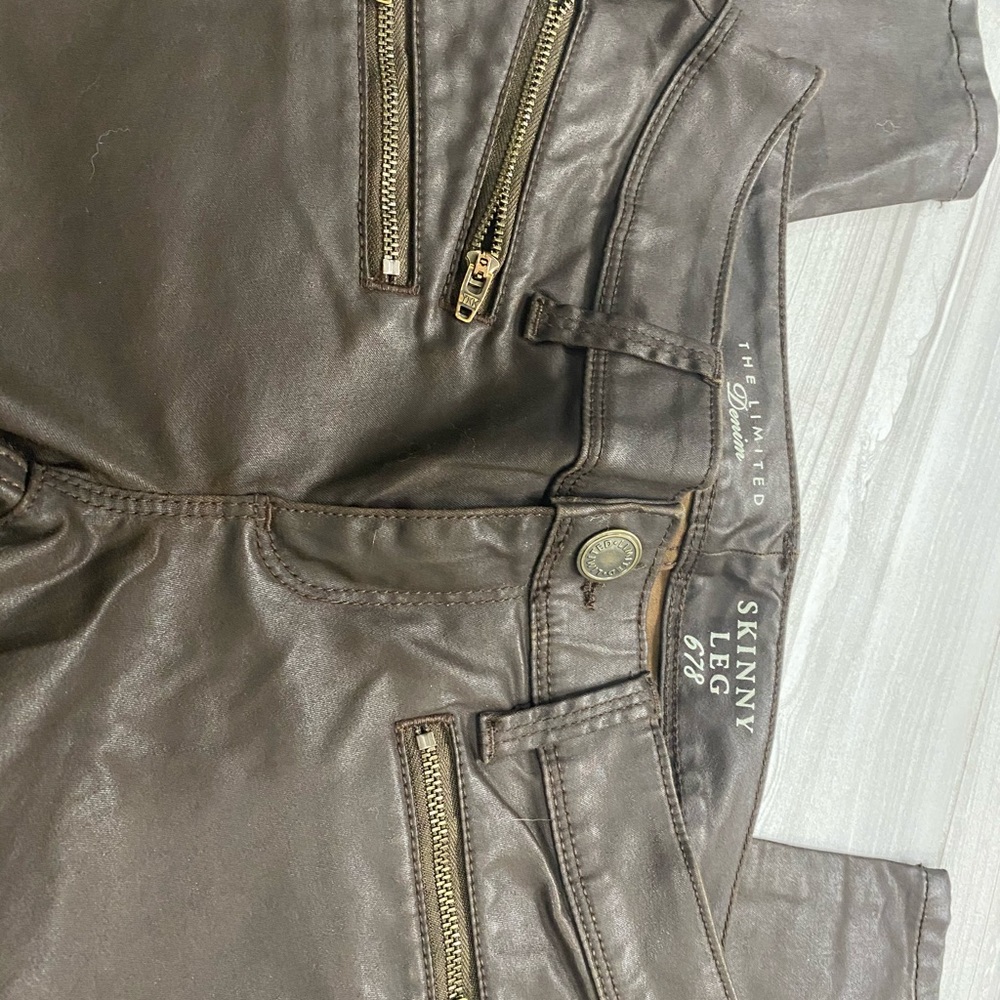 Skinny Moto Brown Coated Jeans with Zipper Detail - Picture 5 of 6